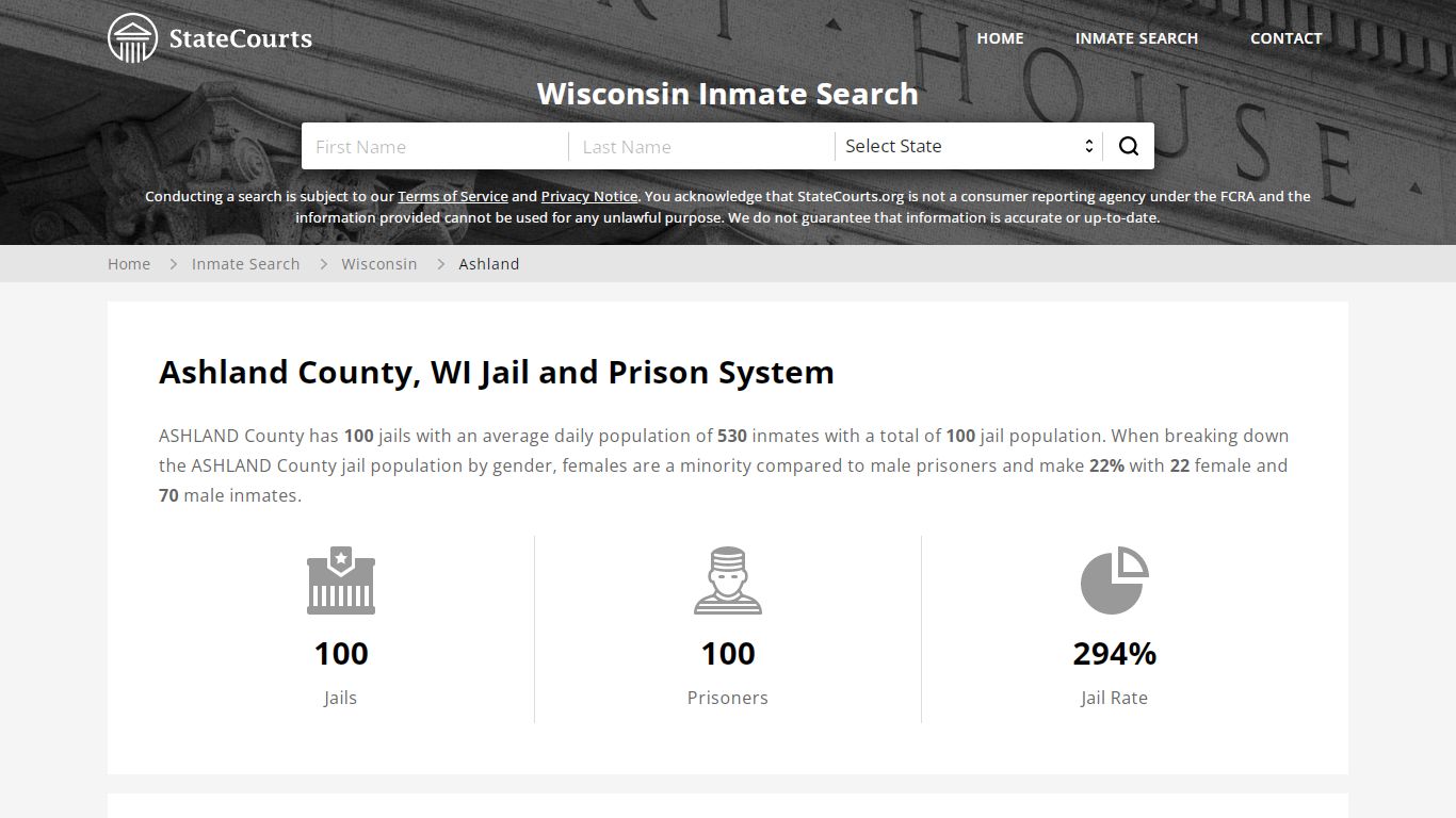Ashland County, WI Inmate Search - StateCourts